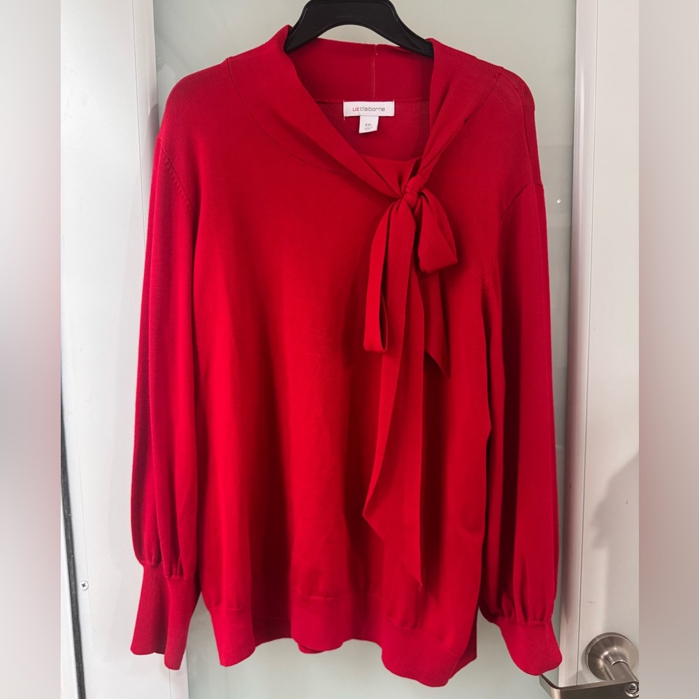 Liz Claiborne Red Crew Neck Sweater with Bow Detail